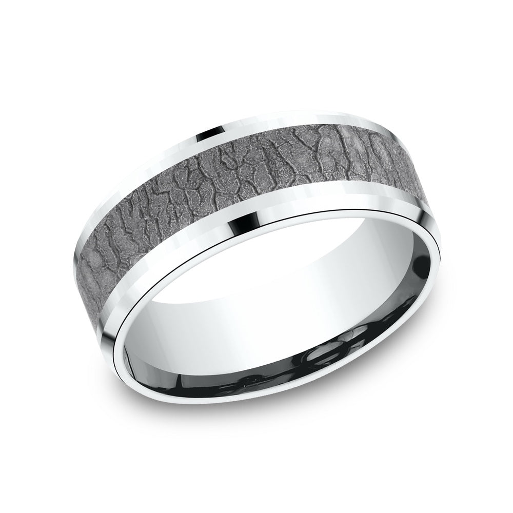 The Linden Men's Wedding Band in 14K White Gold and Grey Tantalum - 8mm Width by Ammara Stone