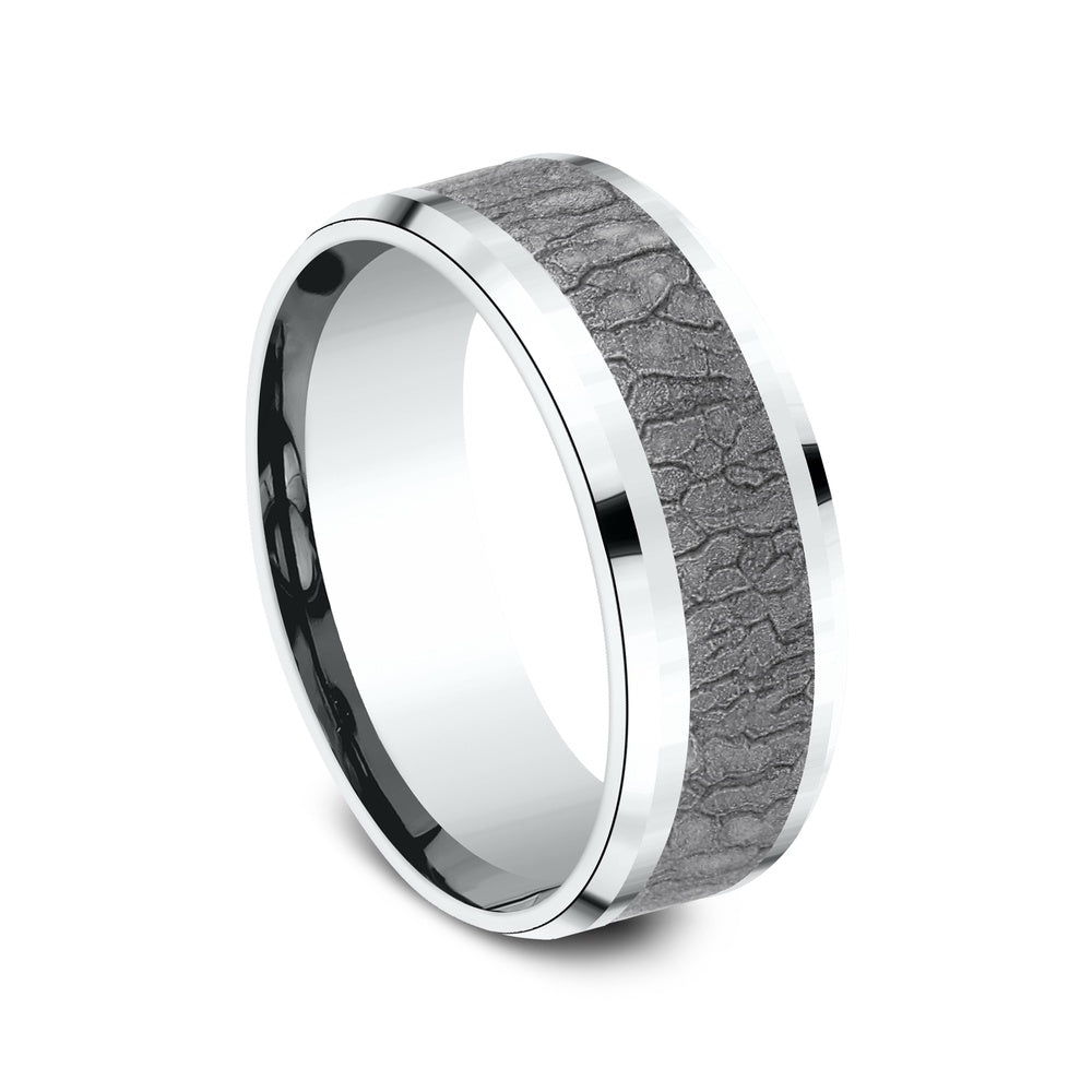 The Linden Men's Wedding Band in 14K White Gold and Grey Tantalum - 8mm Width by Ammara Stone