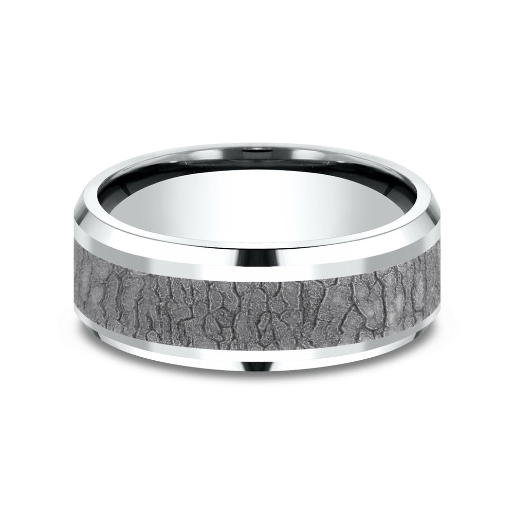 The Linden Men's Wedding Band in 14K White Gold and Grey Tantalum - 8mm Width by Ammara Stone