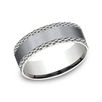 The Link Men's Wedding Band in Grey Tantalum and 14K White Gold - 7mm Width by Ammara Stone