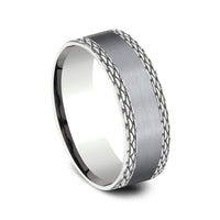 The Link Men's Wedding Band in Grey Tantalum and 14K White Gold - 7mm Width by Ammara Stone