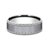The Link Men's Wedding Band in Grey Tantalum and 14K White Gold - 7mm Width by Ammara Stone