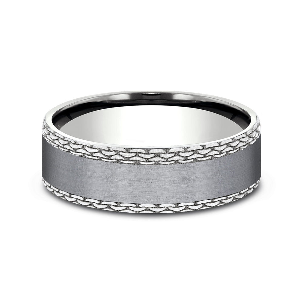 The Link Men's Wedding Band in Grey Tantalum and 14K White Gold - 7mm Width by Ammara Stone