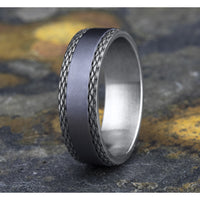 The Link Men's Wedding Band in Grey Tantalum and 14K White Gold - 7mm Width by Ammara Stone