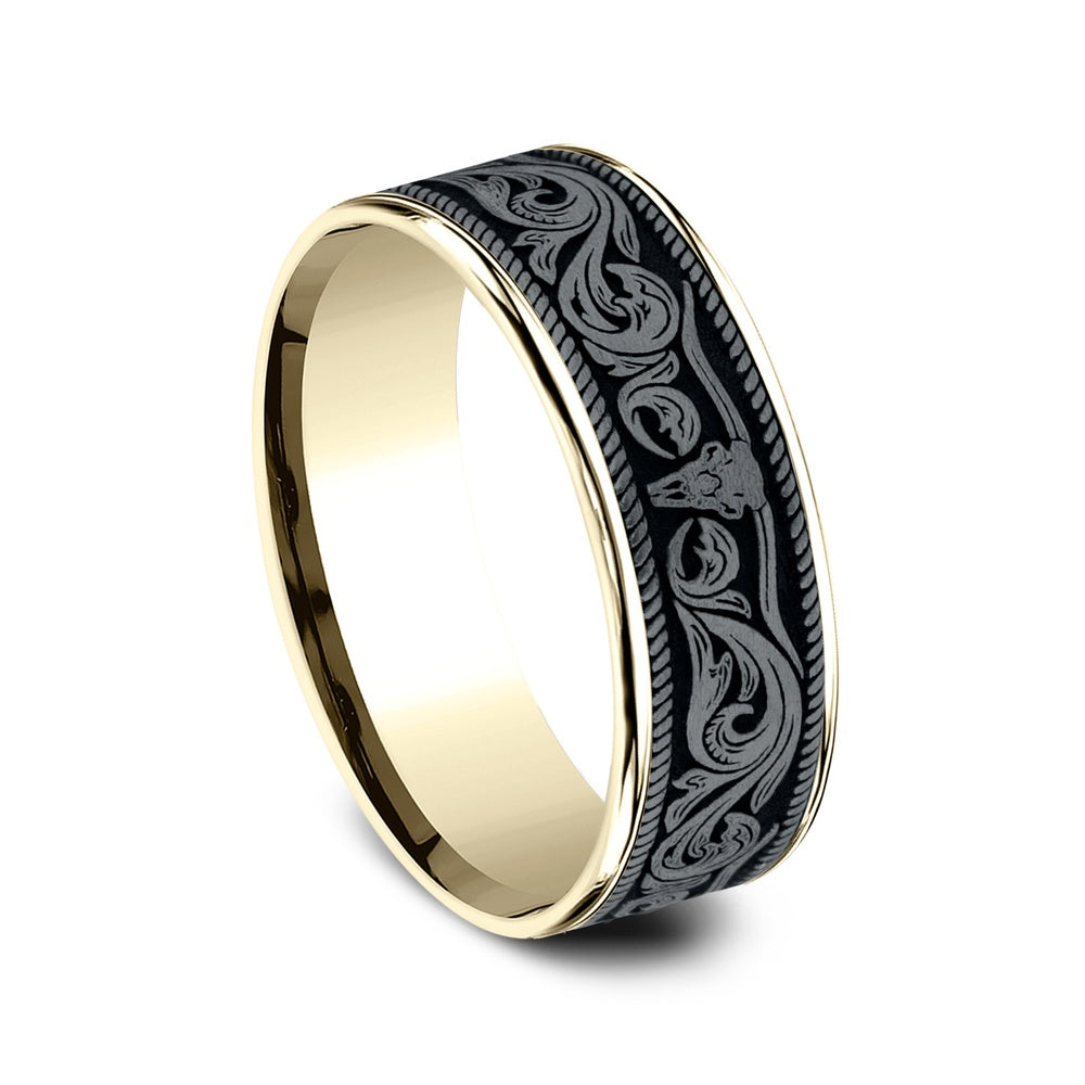 The Longhorn Men's Wedding Band in 14K Yellow Gold and Grey Tantalum - 7.5mm Width by Brook and Branch