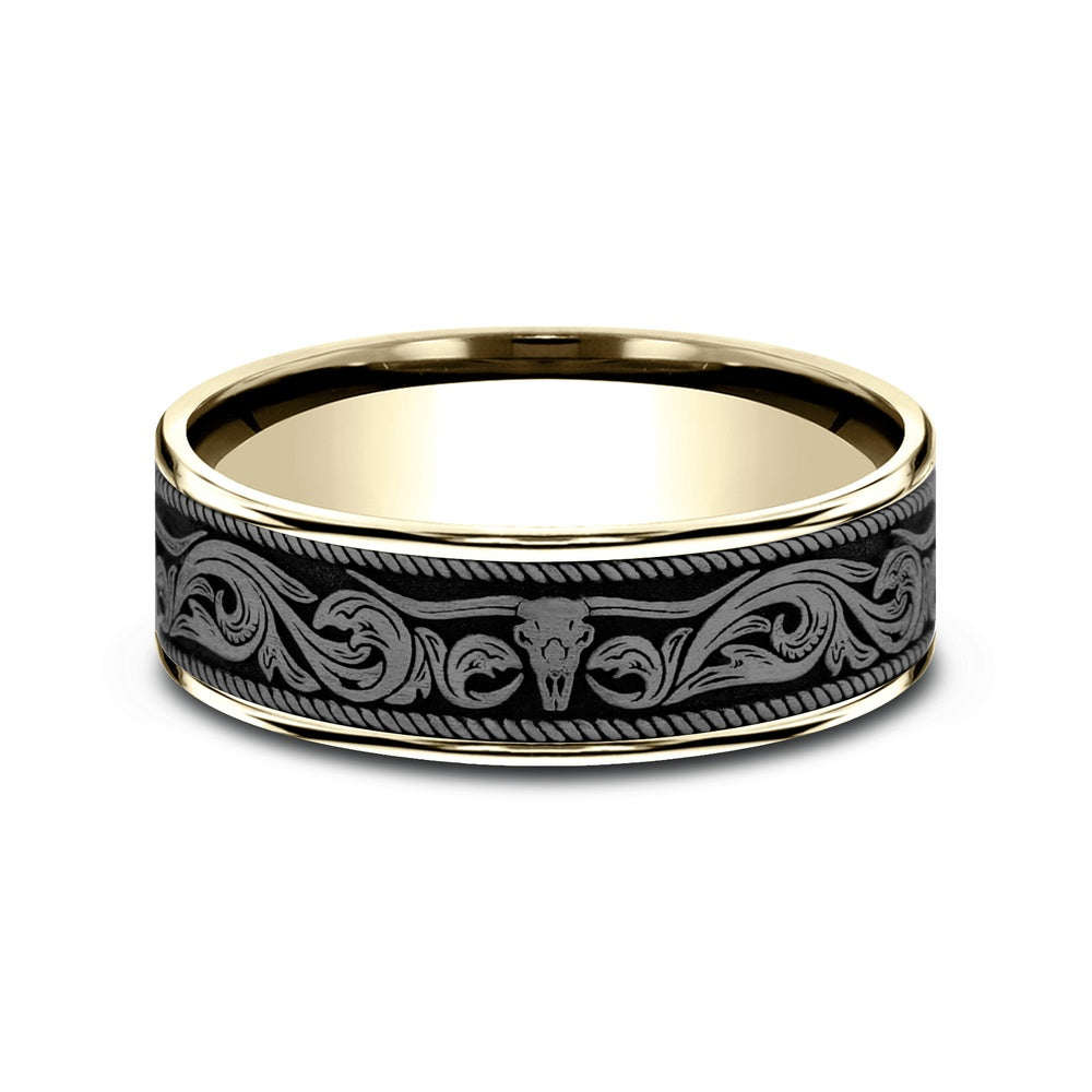 The Longhorn Men's Wedding Band in 14K Yellow Gold and Grey Tantalum - 7.5mm Width by Brook and Branch