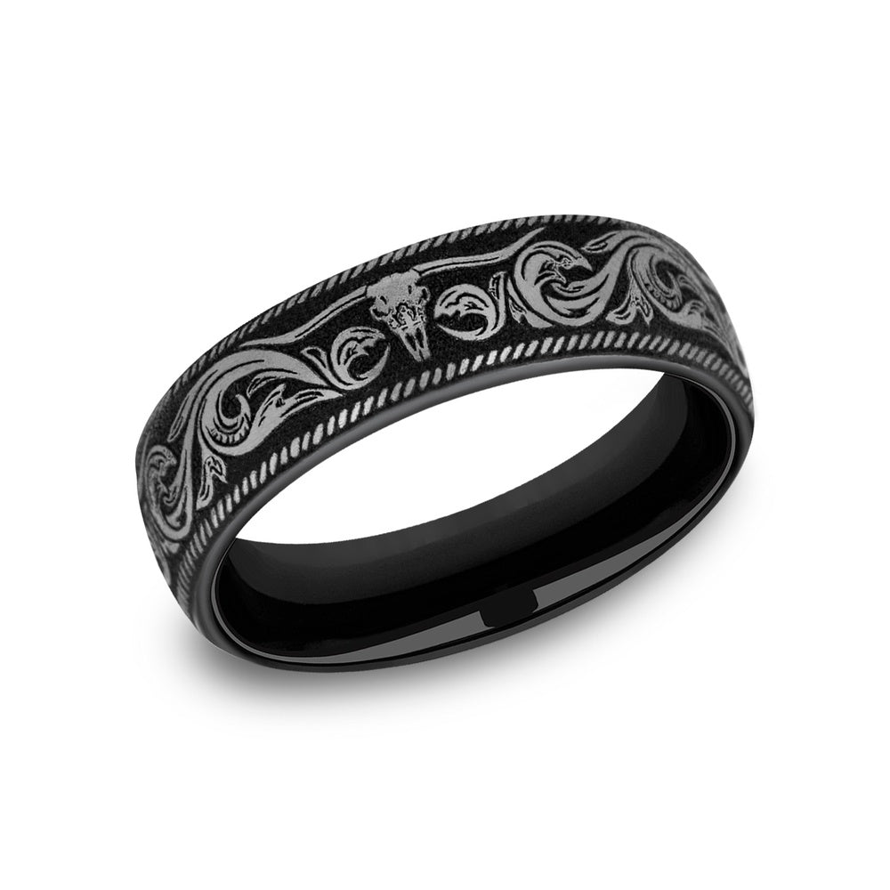 The Longhorn Men's Wedding Band in Grey-Black Titanium - 6.5mm Width by Brook and Branch
