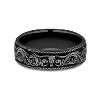 The Longhorn Men's Wedding Band in Grey-Black Titanium - 6.5mm Width by Brook and Branch