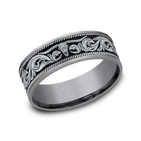 The Longhorn Men's Wedding Band in Grey Tantalum and 14K White Gold - 7.5mm Width by Brook and Branch