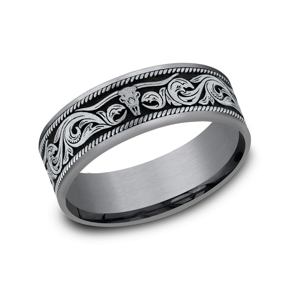 The Longhorn Men's Wedding Band in Grey Tantalum and 14K White Gold - 7.5mm Width by Brook and Branch