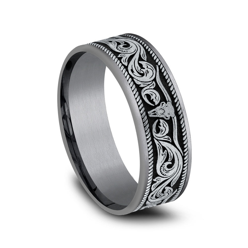 The Longhorn Men's Wedding Band in Grey Tantalum and 14K White Gold - 7.5mm Width by Brook and Branch