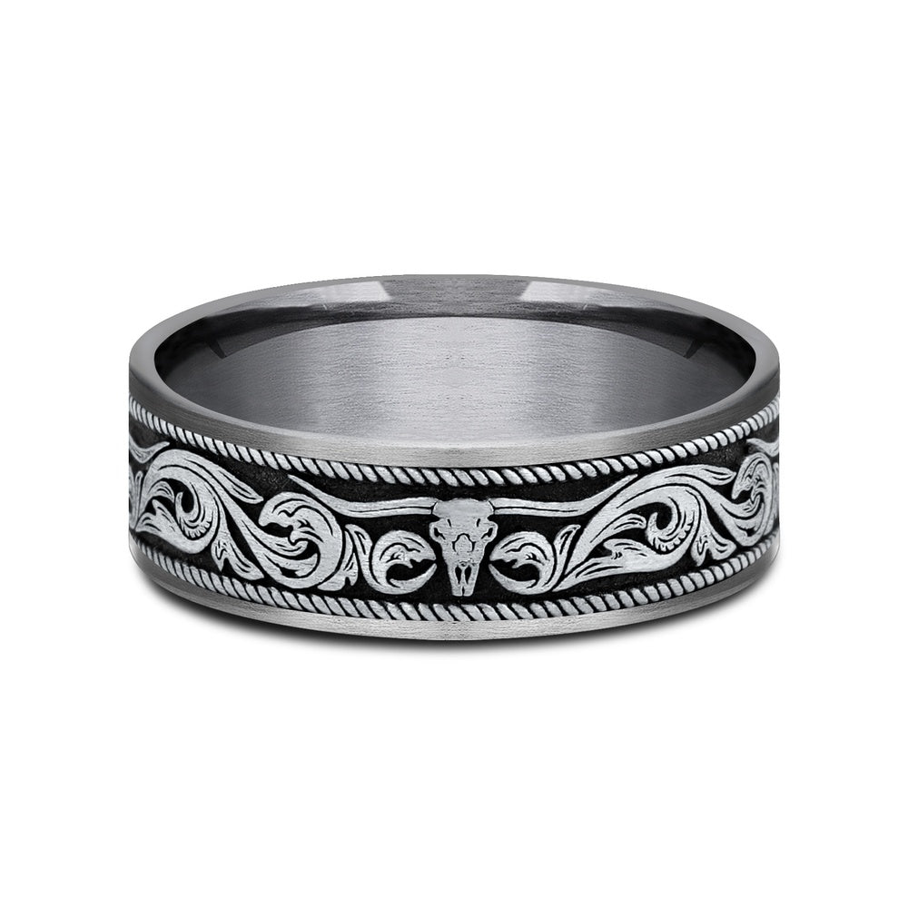 The Longhorn Men's Wedding Band in Grey Tantalum and 14K White Gold - 7.5mm Width by Brook and Branch