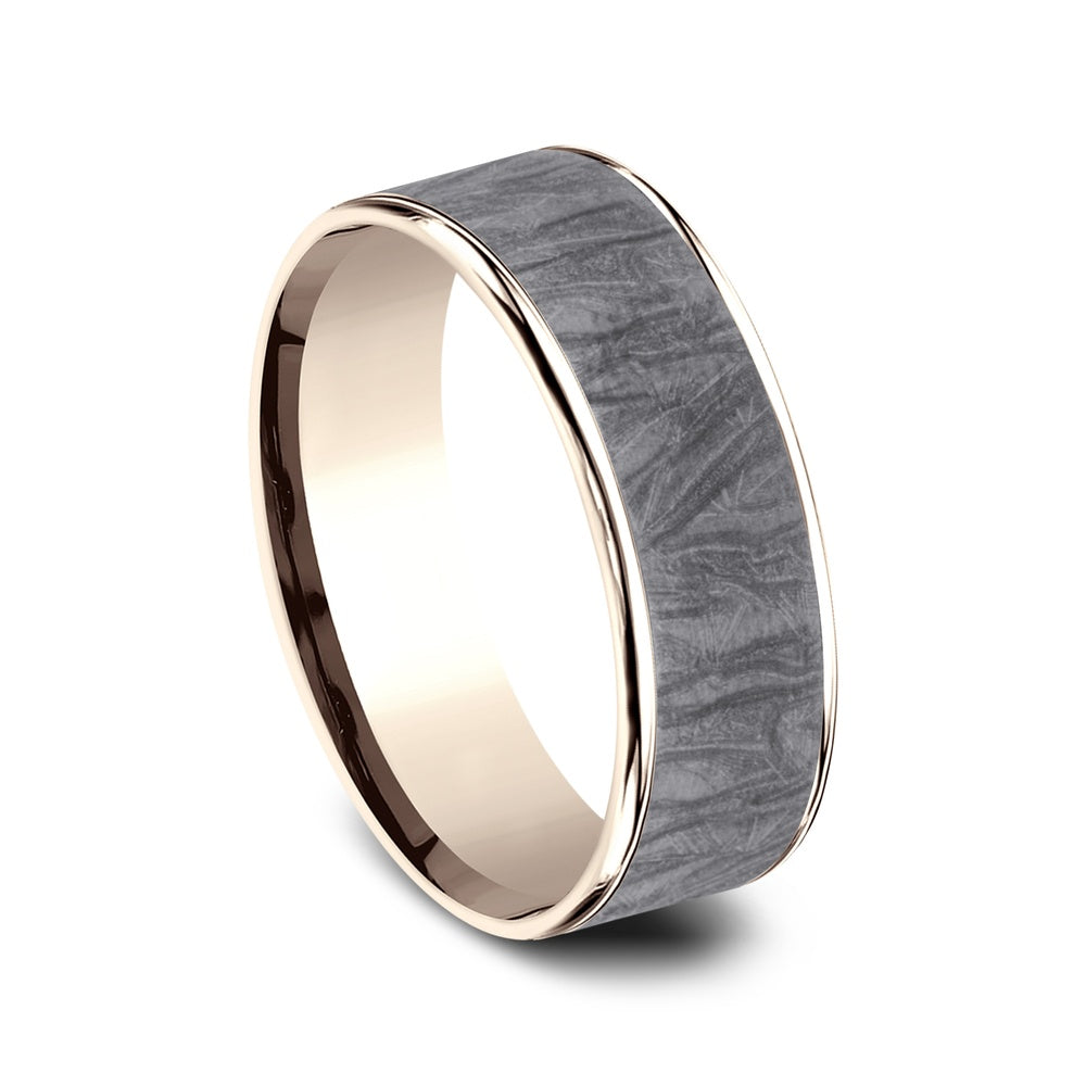 The Loom Men's Wedding Band in 14K Rose Gold and Grey Tantalum - 7.5mm Width by Ammara Stone