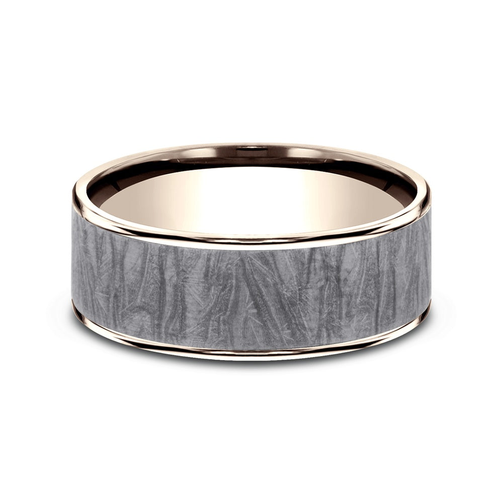 The Loom Men's Wedding Band in 14K Rose Gold and Grey Tantalum - 7.5mm Width by Ammara Stone