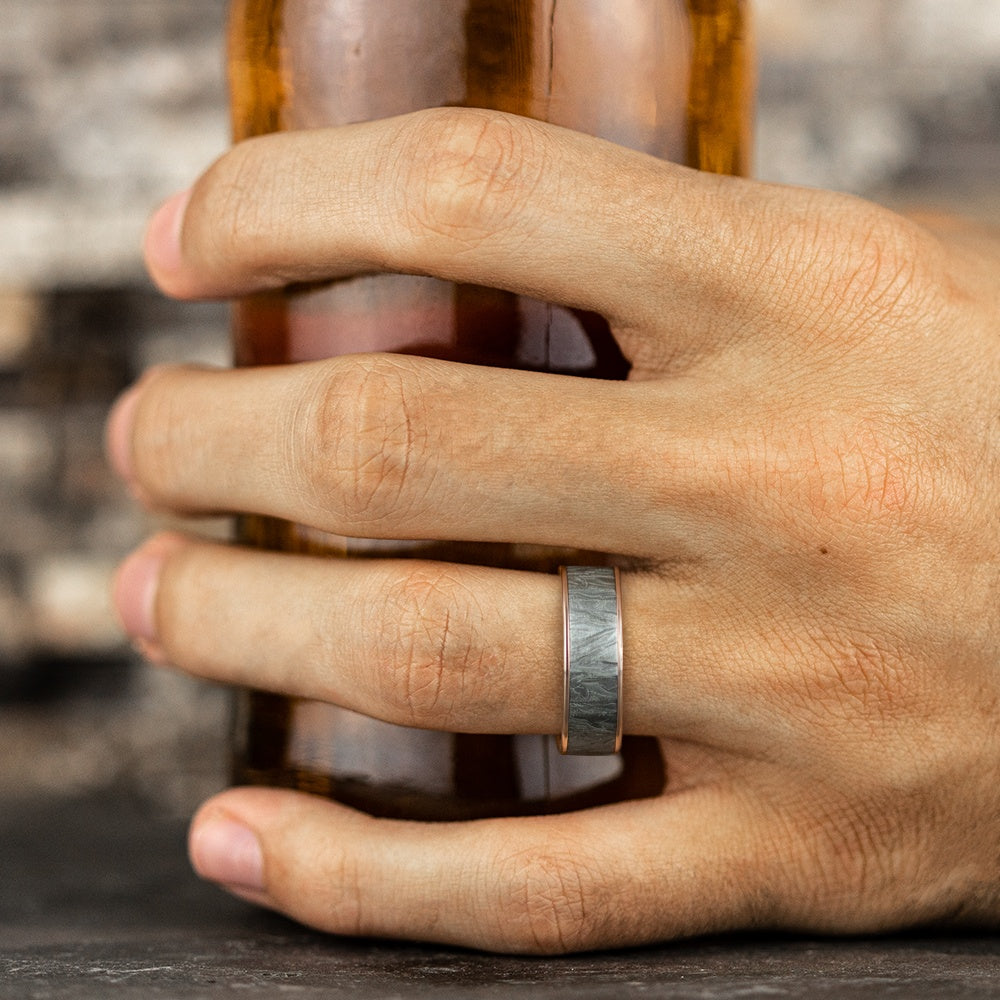 The Loom Men's Wedding Band in 14K Rose Gold and Grey Tantalum - 7.5mm Width by Ammara Stone