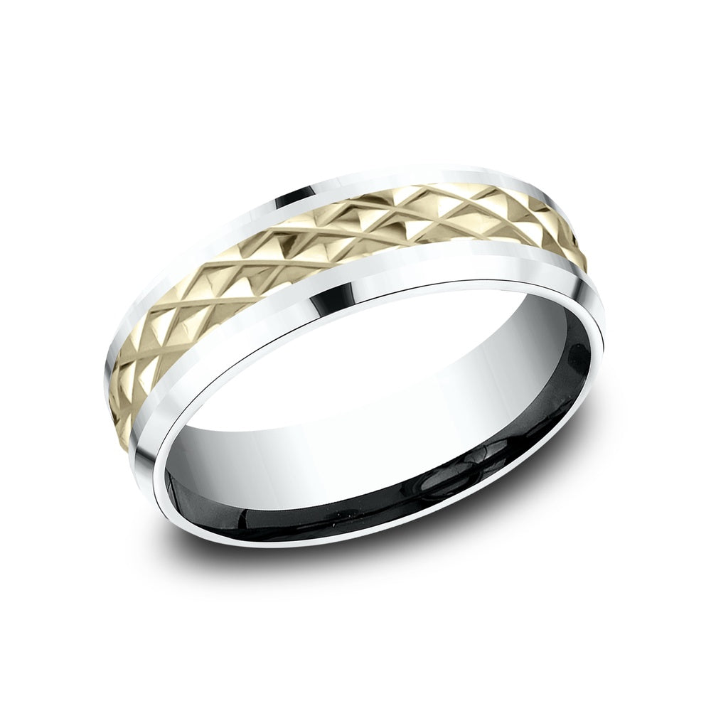 The Luxor Men's Wedding Band in 14K White and Yellow Gold - 7mm Width by Benchmark