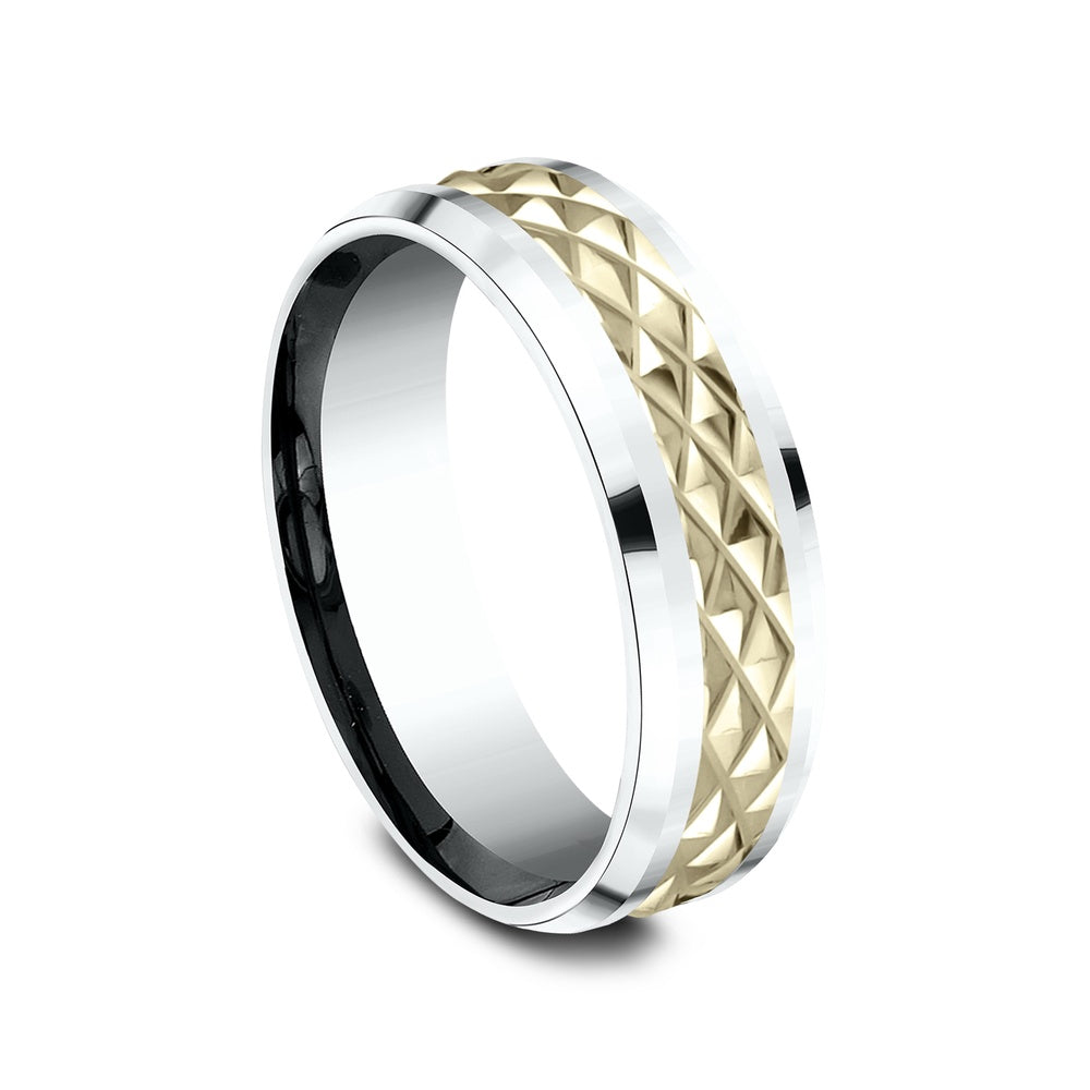 The Luxor Men's Wedding Band in 14K White and Yellow Gold - 7mm Width by Benchmark
