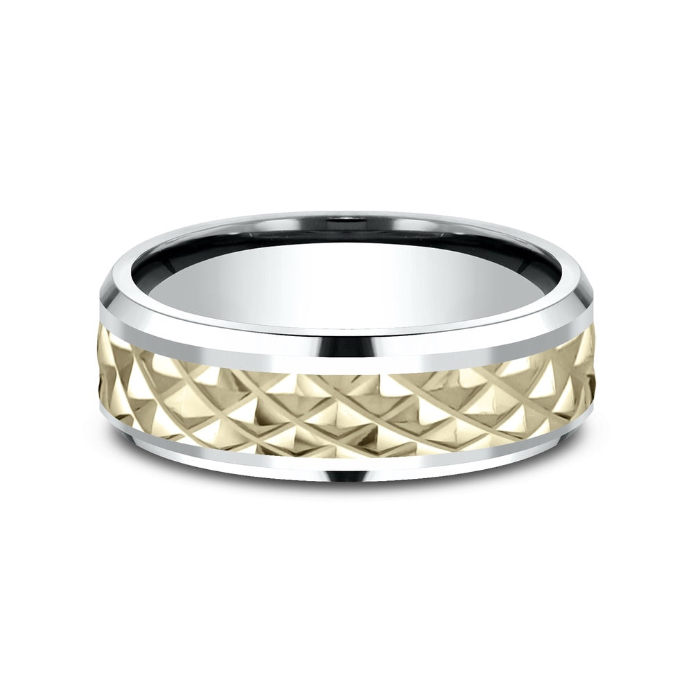 The Luxor Men's Wedding Band in 14K White and Yellow Gold - 7mm Width by Benchmark