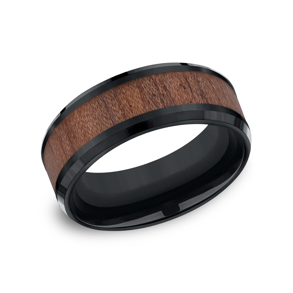 The Maker Men's Wedding Band in Black Cobalt and Wood - 8mm Width by Forge
