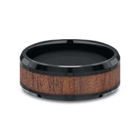 The Maker Men's Wedding Band in Black Cobalt and Wood - 8mm Width by Forge