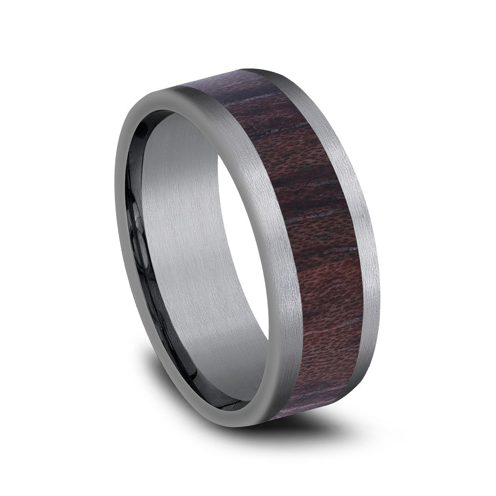 The Maker Men's Wedding Band in Grey Tantalum and Wood - 8mm Width by Tantalum