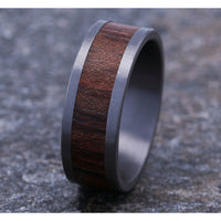 The Maker Men's Wedding Band in Grey Tantalum and Wood - 8mm Width by Tantalum