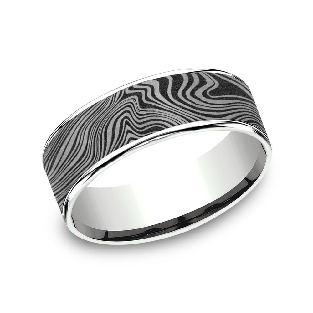 The Marble Men's Wedding Band in 14K White Gold and Grey Tantalum - 7.5mm Width by Ammara Stone