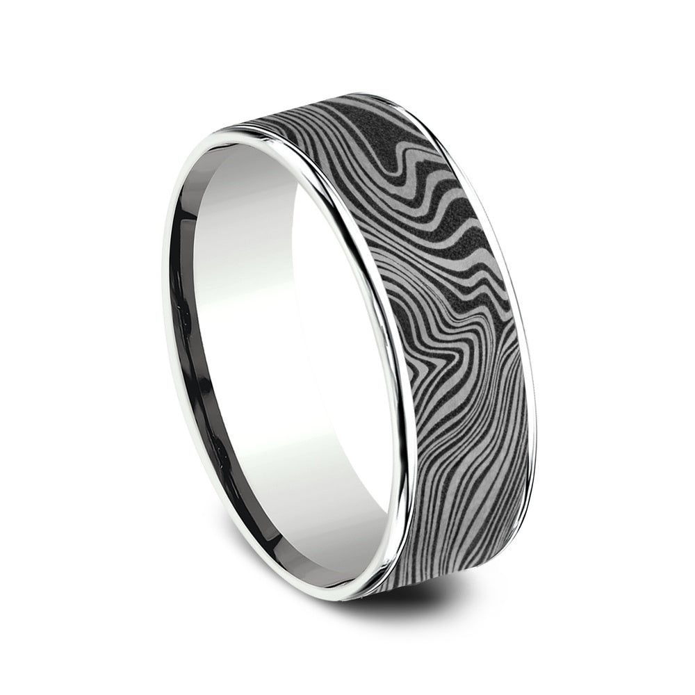 The Marble Men's Wedding Band in 14K White Gold and Grey Tantalum - 7.5mm Width by Ammara Stone