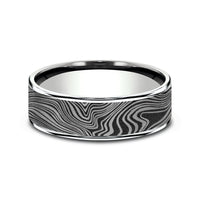 The Marble Men's Wedding Band in 14K White Gold and Grey Tantalum - 7.5mm Width by Ammara Stone