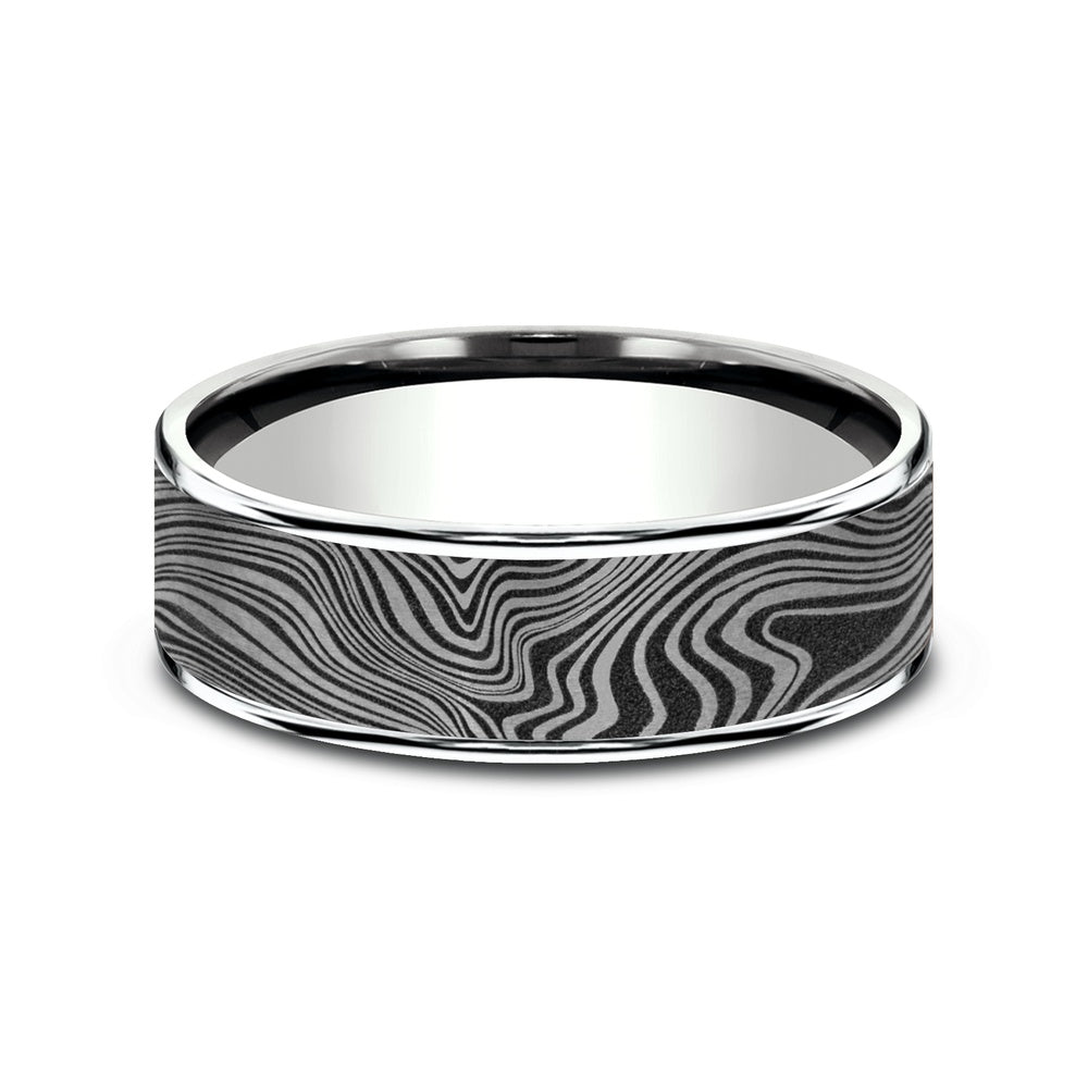 The Marble Men's Wedding Band in 14K White Gold and Grey Tantalum - 7.5mm Width by Ammara Stone