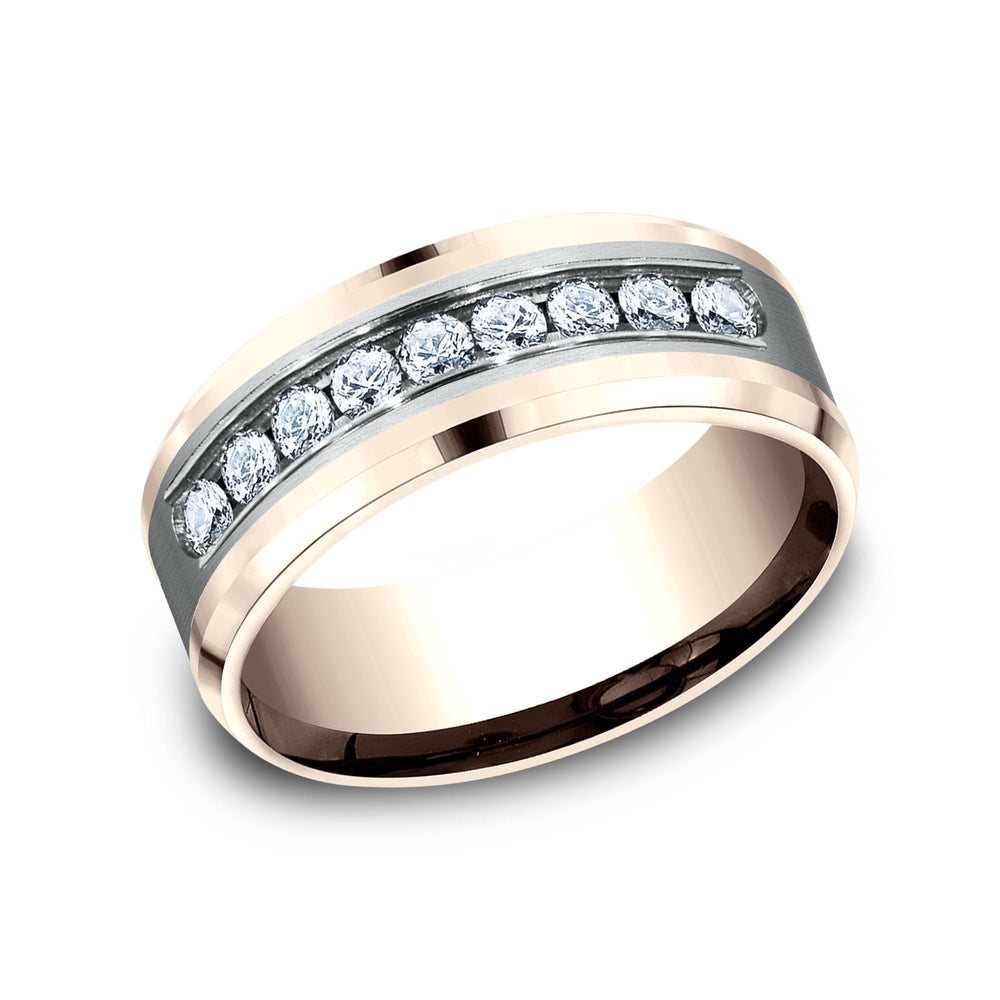 The Marquis Men's Wedding Band in 14K Rose and White Gold - 8mm Width by Benchmark