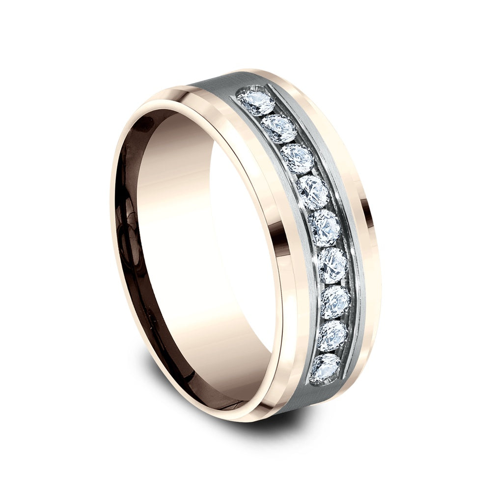 The Marquis Men's Wedding Band in 14K Rose and White Gold - 8mm Width by Benchmark