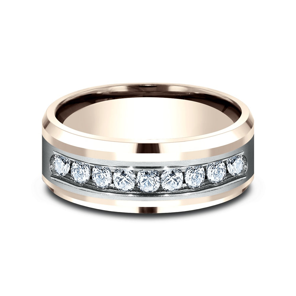 The Marquis Men's Wedding Band in 14K Rose and White Gold - 8mm Width by Benchmark