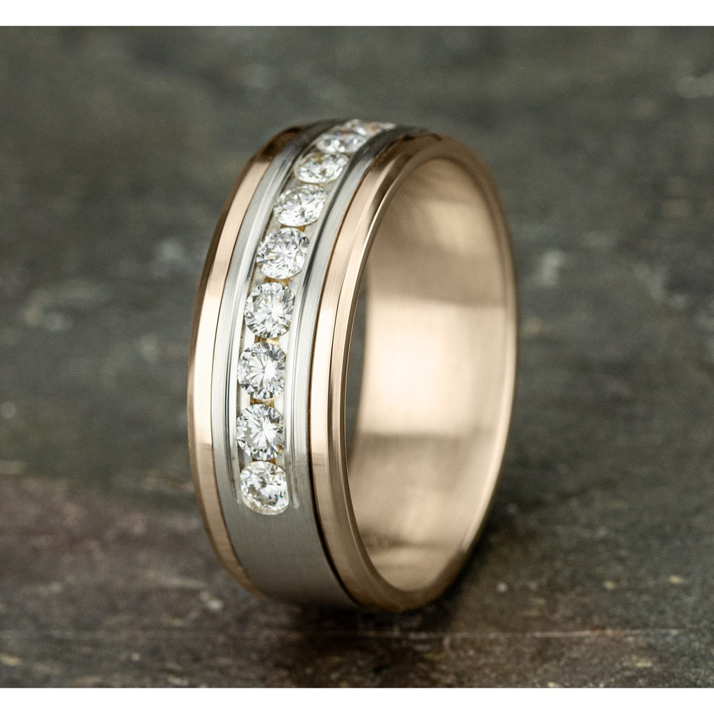 The Marquis Men's Wedding Band in 14K Rose and White Gold - 8mm Width by Benchmark