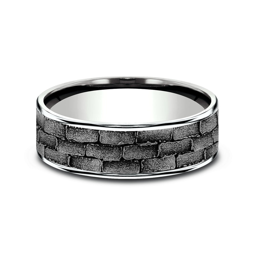 The Mason Men's Wedding Band in 14K White Gold and Grey Tantalum - 7.5mm Width by Ammara Stone