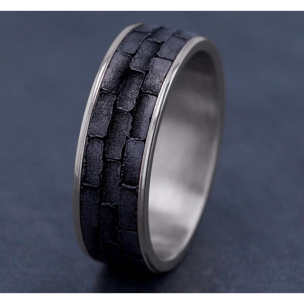 The Mason Men's Wedding Band in 14K White Gold and Grey Tantalum - 7.5mm Width by Ammara Stone