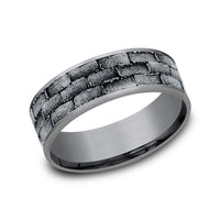 The Mason Men's Wedding Band in Grey Tantalum and 14K White Gold - 7.5mm Width by Ammara Stone