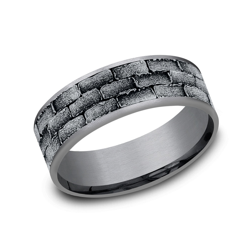 The Mason Men's Wedding Band in Grey Tantalum and 14K White Gold - 7.5mm Width by Ammara Stone