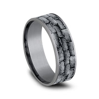 The Mason Men's Wedding Band in Grey Tantalum and 14K White Gold - 7.5mm Width by Ammara Stone