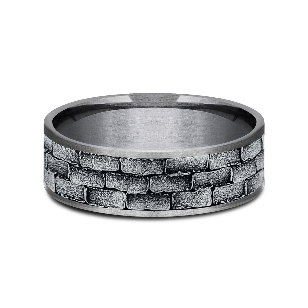 The Mason Men's Wedding Band in Grey Tantalum and 14K White Gold - 7.5mm Width by Ammara Stone
