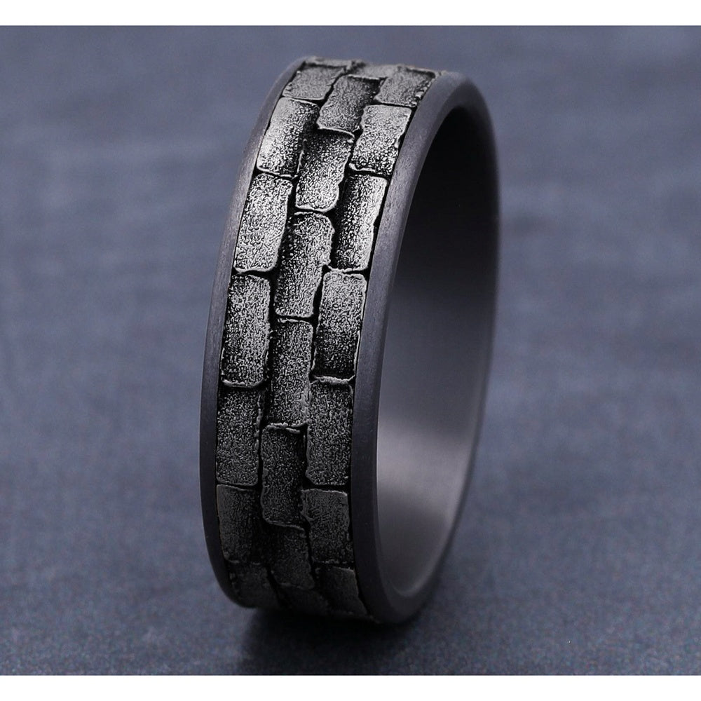 The Mason Men's Wedding Band in Grey Tantalum and 14K White Gold - 7.5mm Width by Ammara Stone