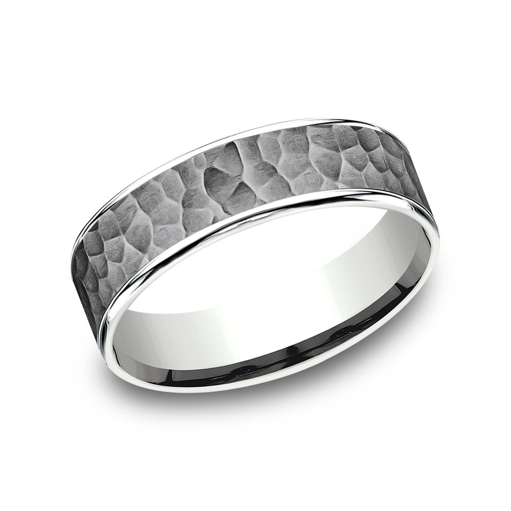 The Max Men's Wedding Band in 14K White Gold and Grey Tantalum - 6.5mm Width by Ammara Stone