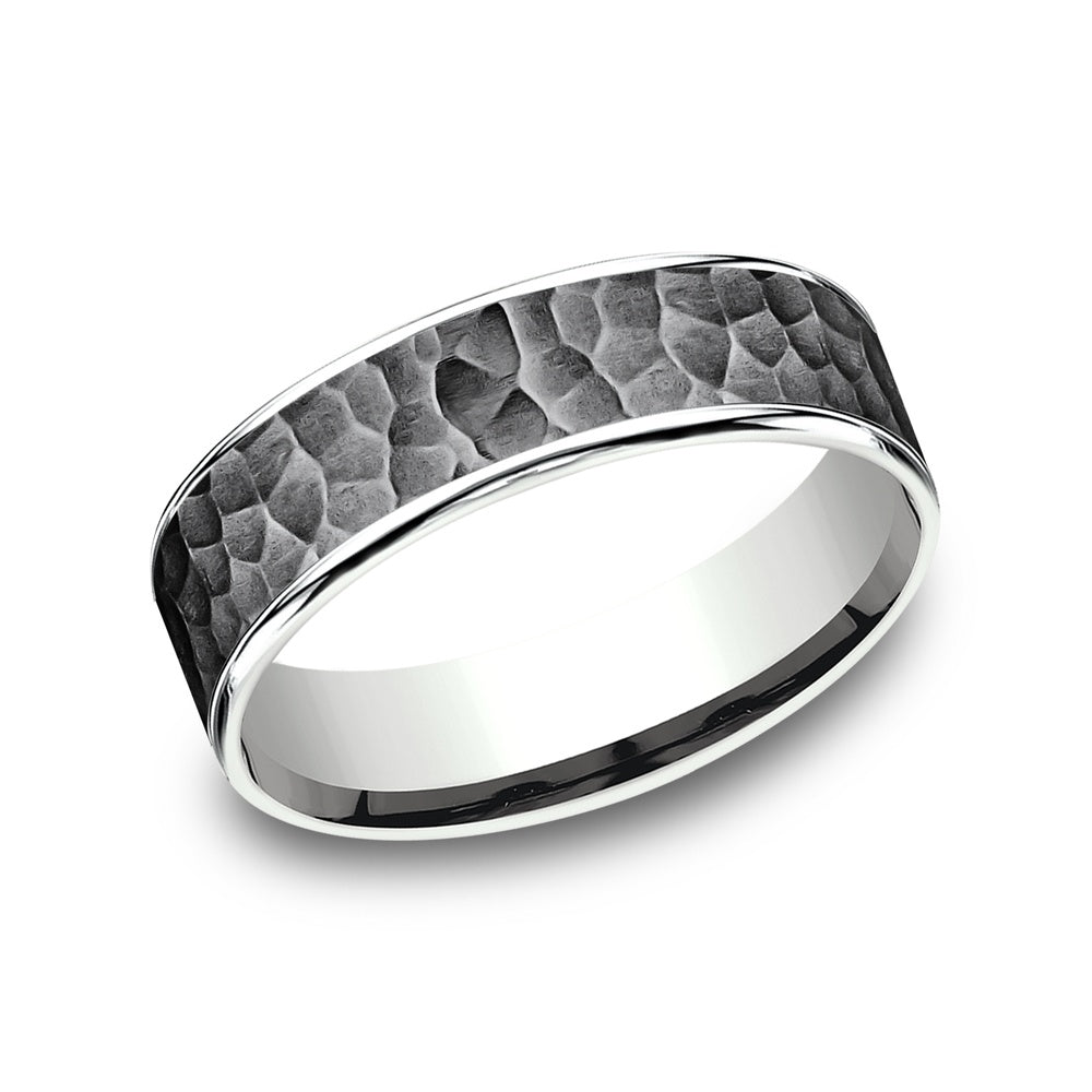 The Max Men's Wedding Band in 14K White Gold and Tantalum - 6.5mm Width by Ammara Stone