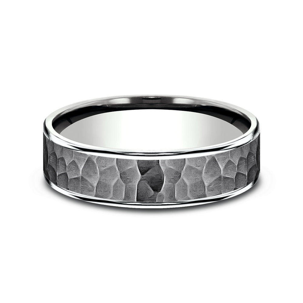 The Max Men's Wedding Band in 14K White Gold and Tantalum - 6.5mm Width by Ammara Stone