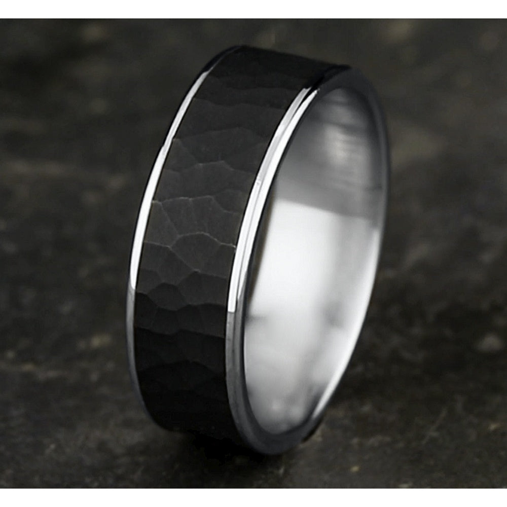 The Max Men's Wedding Band in 14K White Gold and Tantalum - 6.5mm Width by Ammara Stone