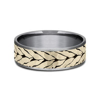 The Medallion Men's Wedding Band in Grey Tantalum and 14K Yellow Gold - 7.5mm Width by Ammara Stone