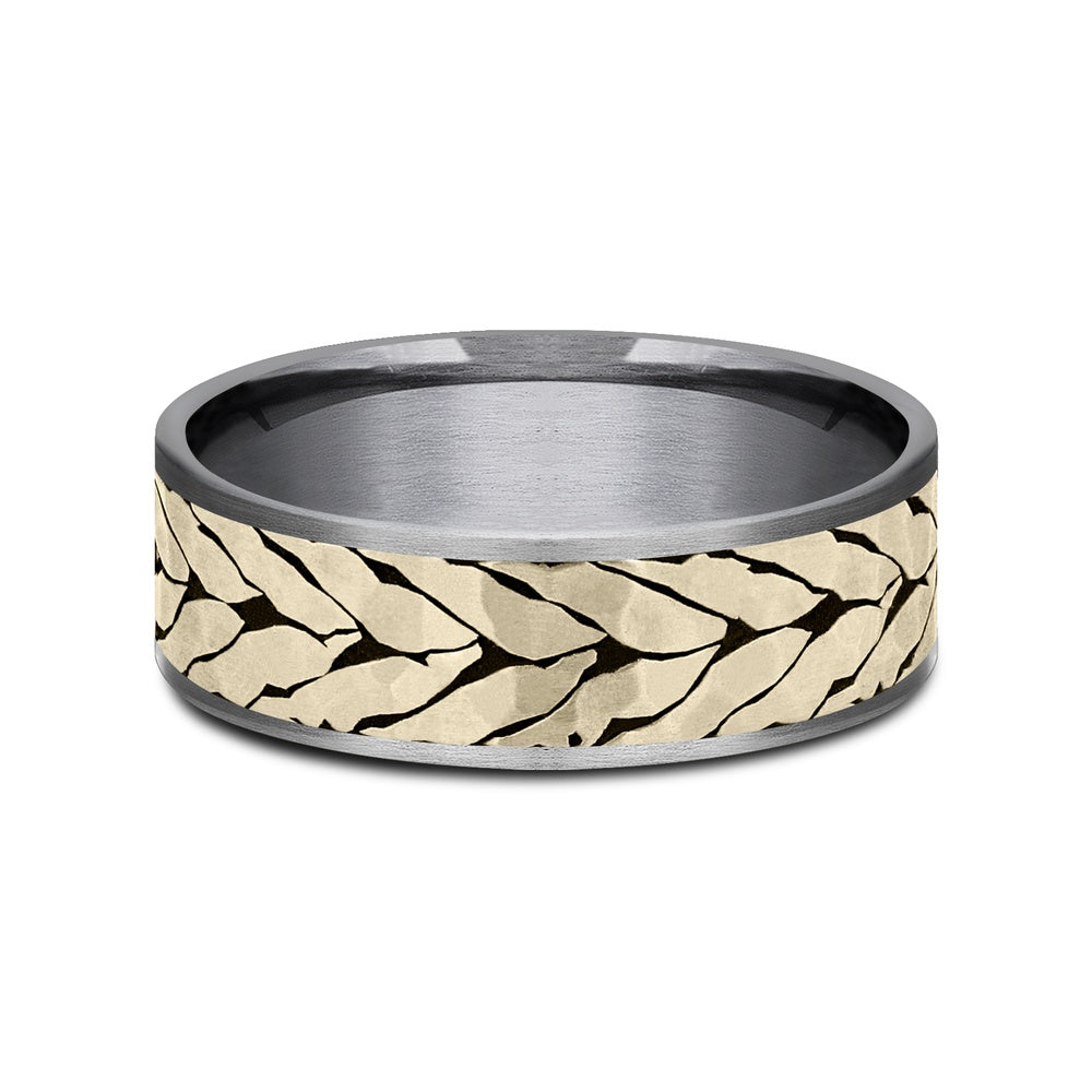 The Medallion Men's Wedding Band in Grey Tantalum and 14K Yellow Gold - 7.5mm Width by Ammara Stone