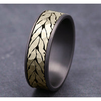 The Medallion Men's Wedding Band in Grey Tantalum and 14K Yellow Gold - 7.5mm Width by Ammara Stone