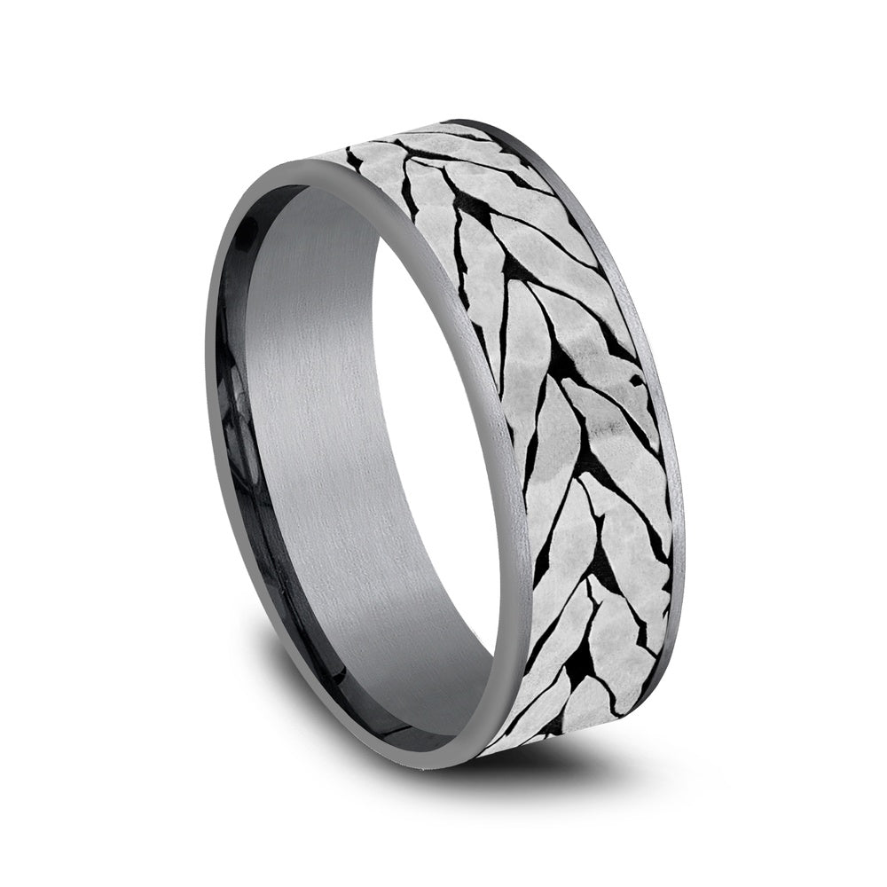 The Medallion Men's Wedding Band in Grey Tantalum and Grey/Black Titanium - 7.5mm Width by Tantalum