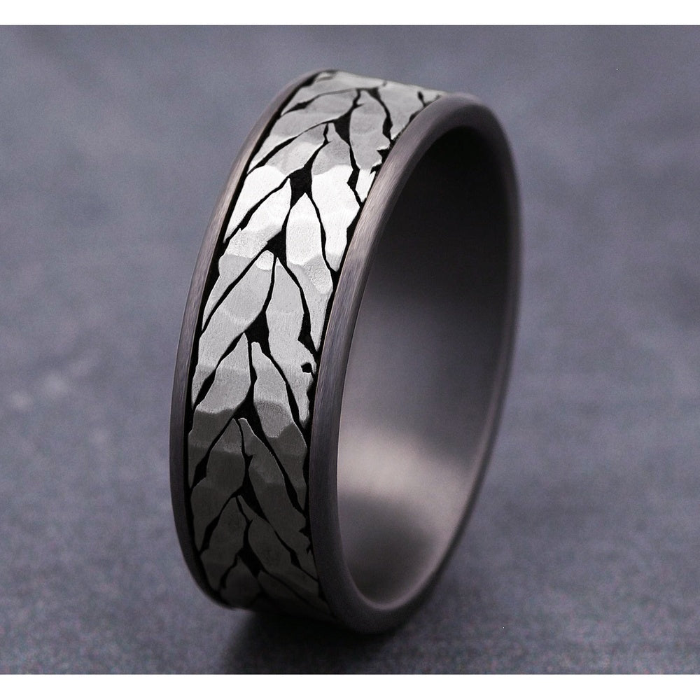 The Medallion Men's Wedding Band in Grey Tantalum and Grey/Black Titanium - 7.5mm Width by Tantalum